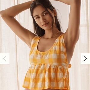 Anthropologie Orange and White Checkered Sleeveless Top